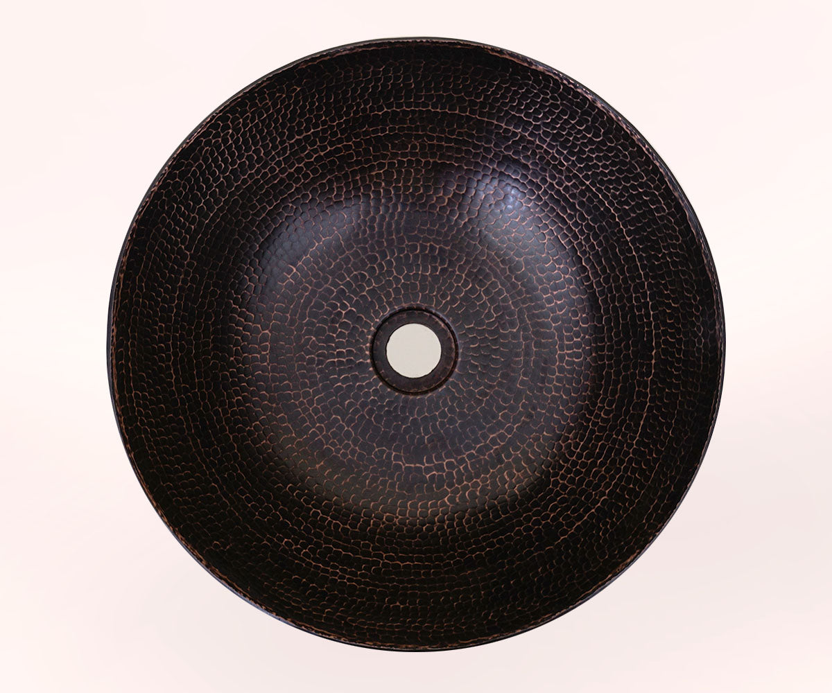 Lavabo Vessel Redondo de Cobre con Bordo Redondeado