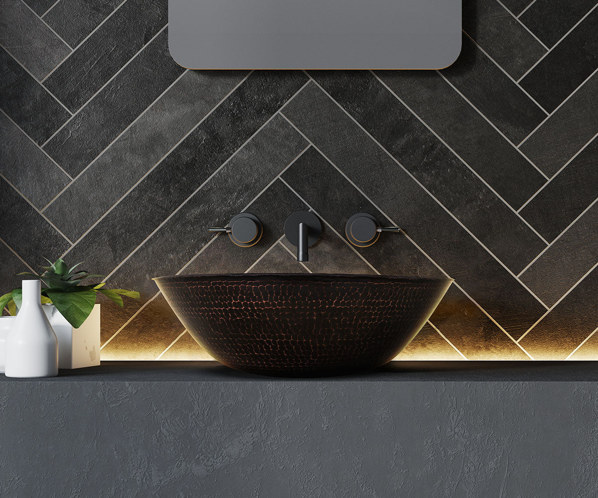 Lavabo Vessel Redondo de Cobre con Bordo Redondeado