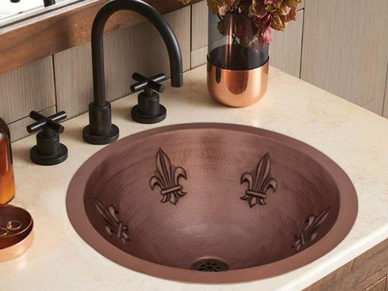 Lavabo Redondo en Cobre con Diseño Flor de Lis Mi tienda